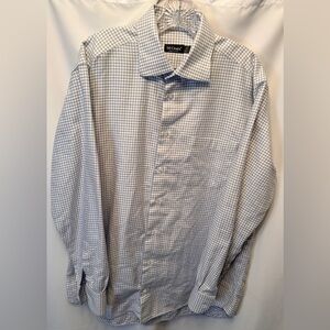 St. Croix Large 16/16.5 Long Sleeve Dress Shirt White Blue Gray Herringbone